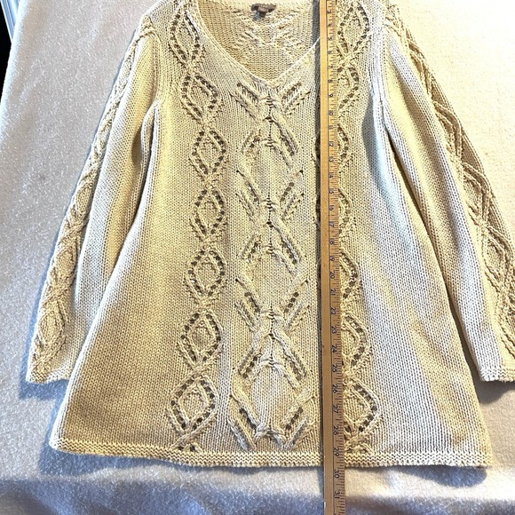 J. Jill Chunky Cable Knit S Small Sequin Beaded Tunic Sweater Pullover Yak Wool - Picture 8 of 10